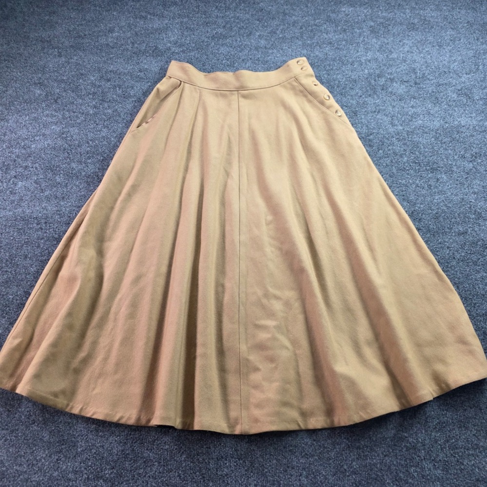 Russ Vintage Midi Skirt A-Line Side‎ Button ILGWU USA Made 14 Camel Tan Wool